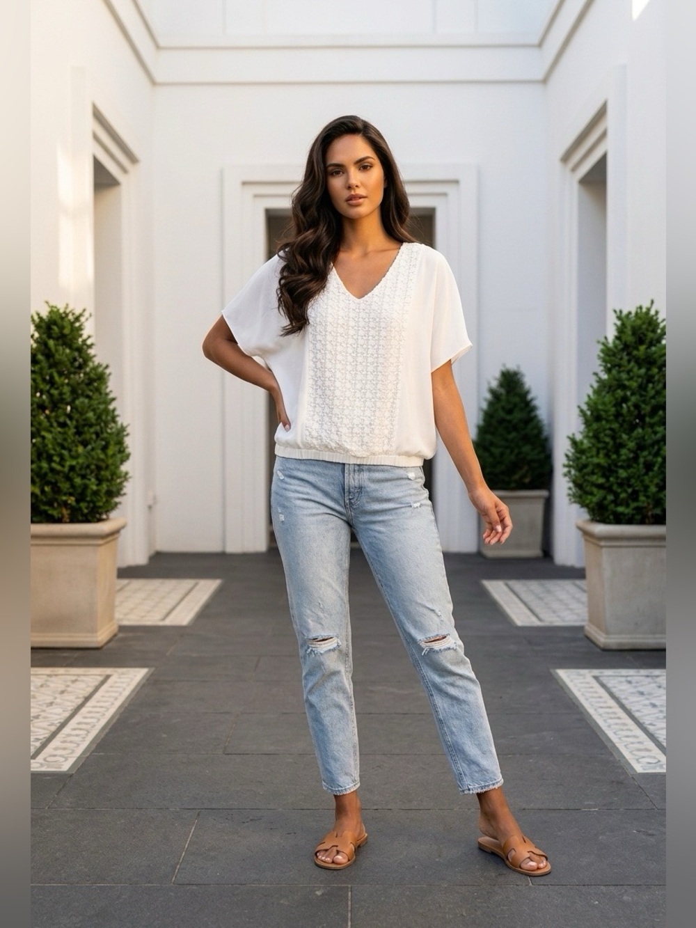 Sachin + Babi Ivory V-Neck Embellished lace Blouse